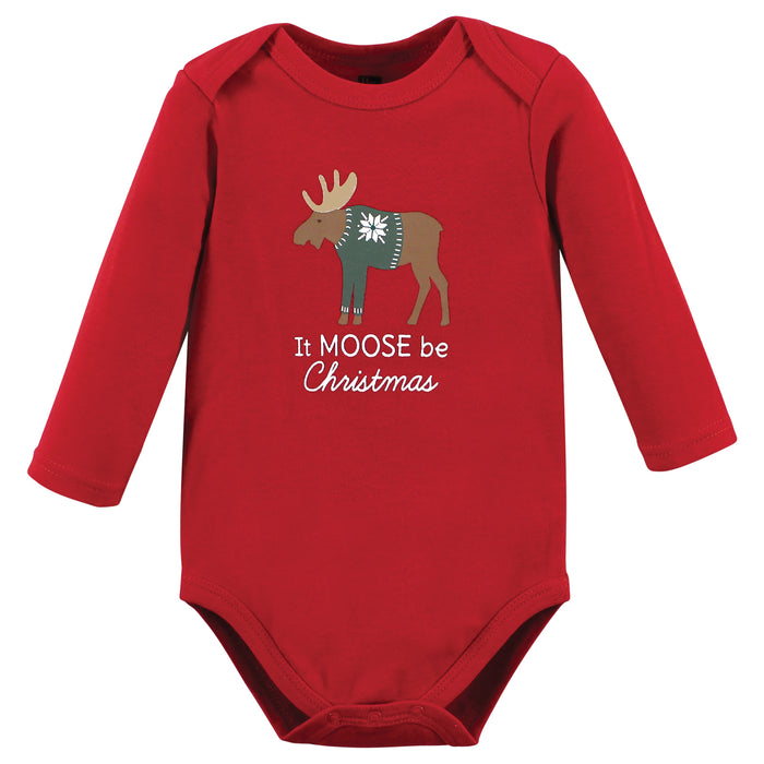 Hudson Baby Cotton Long-Sleeve Bodysuits, Moose Be Christmas