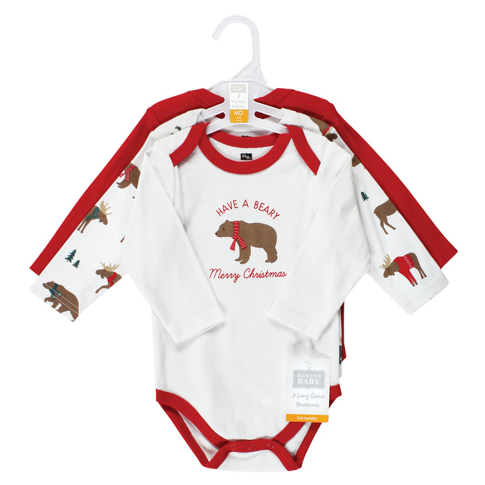 Hudson Baby Cotton Long-Sleeve Bodysuits, Moose Be Christmas