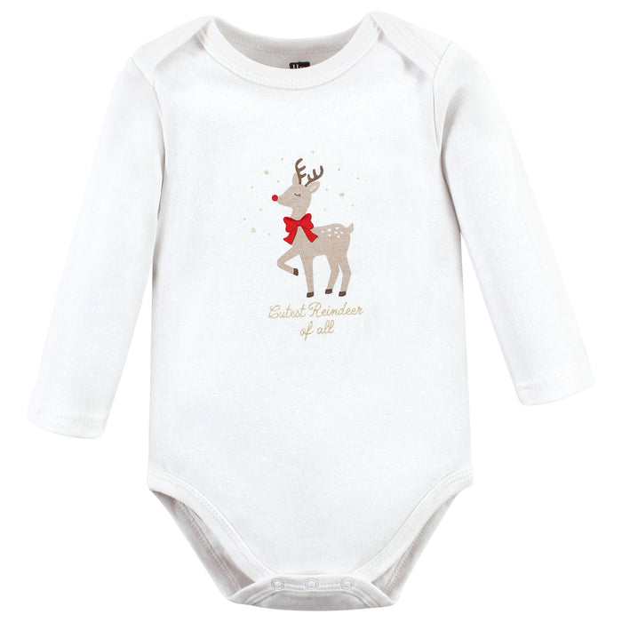 Hudson Baby Infant Girls Cotton Long-Sleeve Bodysuits, Fancy Rudolph, 3-Pack