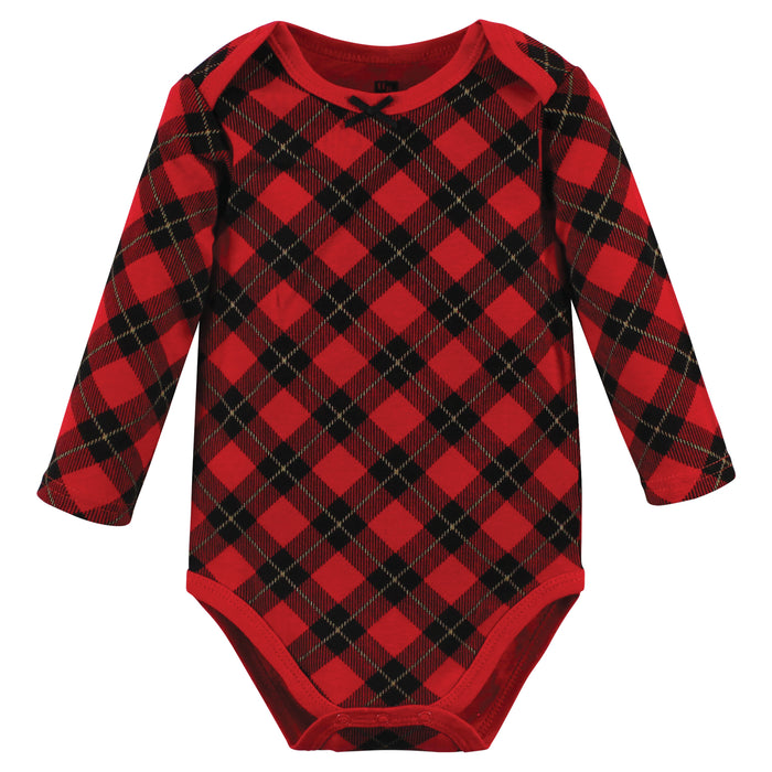 Hudson Baby Infant Girls Cotton Long-Sleeve Bodysuits, Fancy Rudolph, 3-Pack