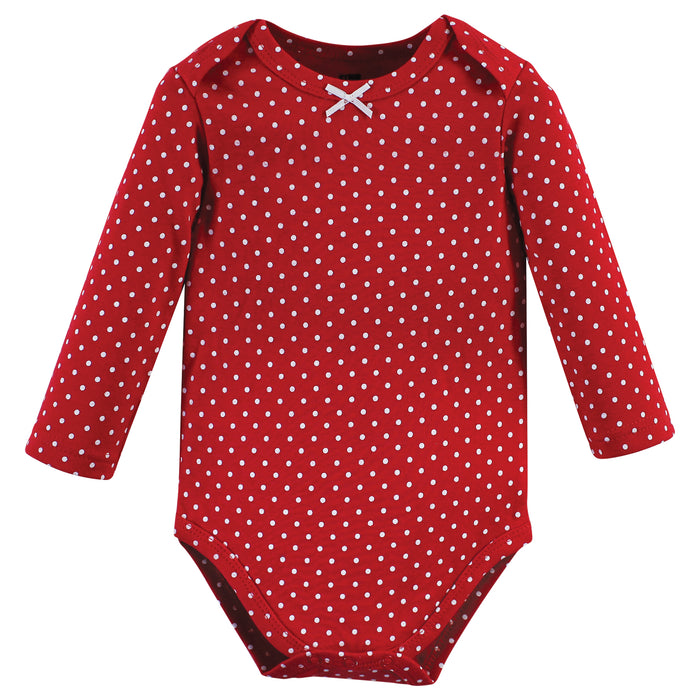 Hudson Baby Infant Girl Cotton Long-Sleeve Bodysuits, Poinsettia, 3-Pack