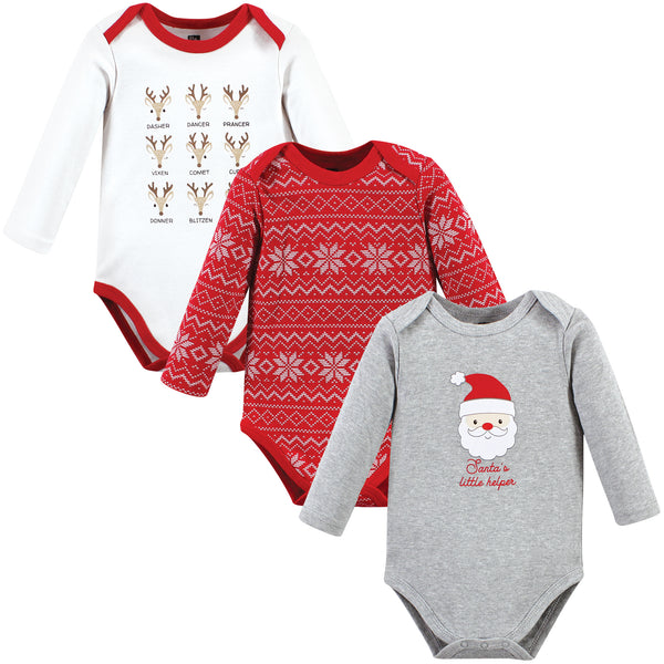 Hudson Baby Cotton Long-Sleeve Bodysuits, Santa Reindeer 3-Pack