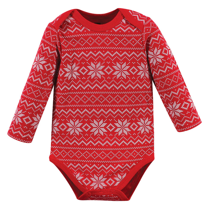 Hudson Baby Cotton Long-Sleeve Bodysuits, Santa Reindeer 3-Pack