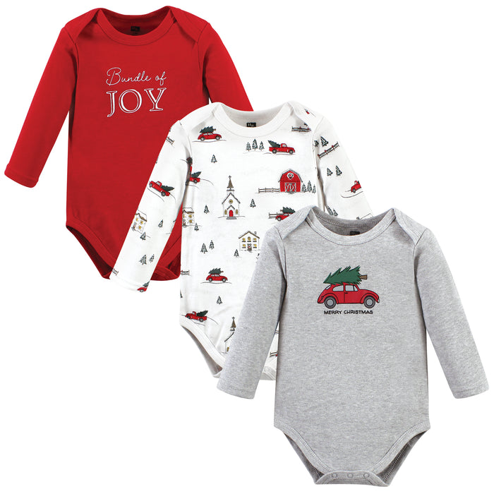 Hudson Baby 3-Pack Cotton Long-Sleeve Bodysuits, Christmas Scene