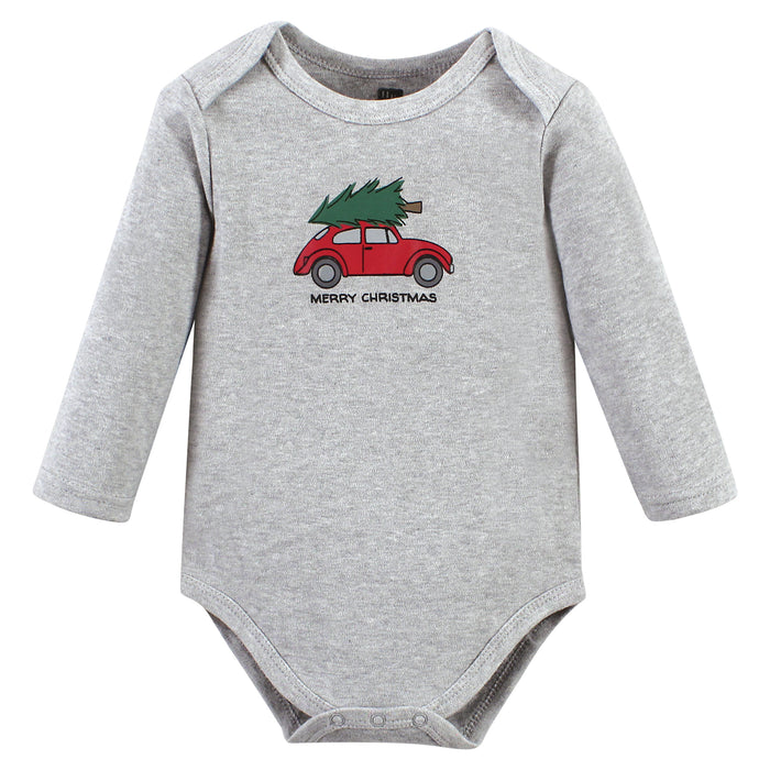 Hudson Baby 3-Pack Cotton Long-Sleeve Bodysuits, Christmas Scene