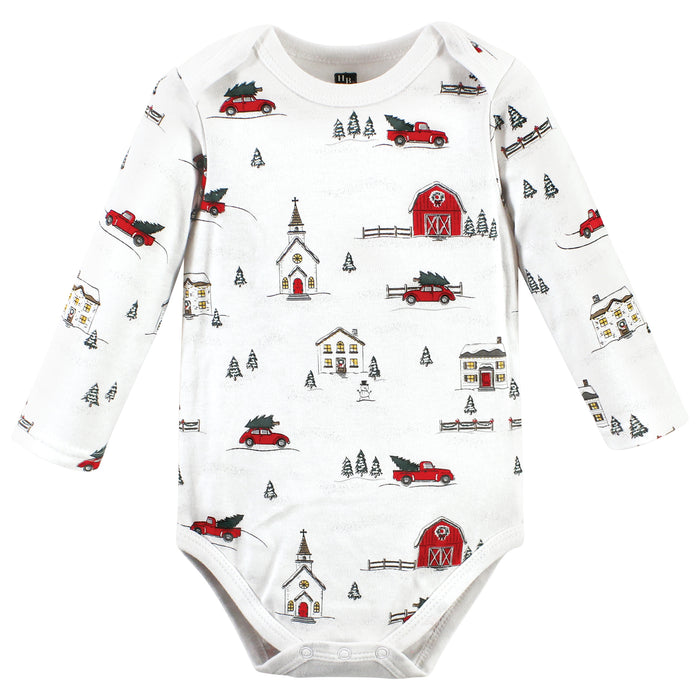 Hudson Baby 3-Pack Cotton Long-Sleeve Bodysuits, Christmas Scene