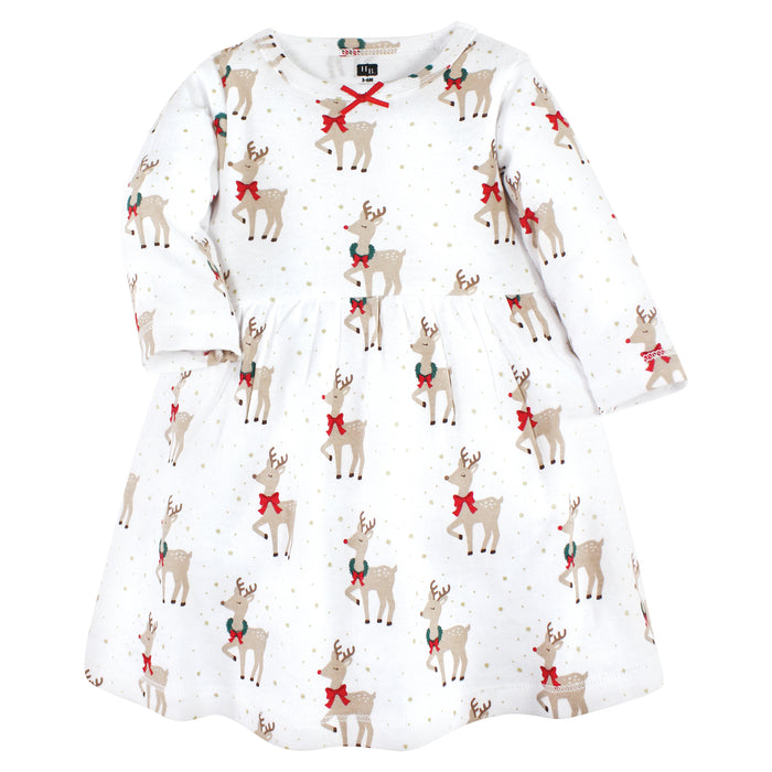 Hudson Baby Infant and Toddler Girl Cotton Dresses, Fancy Rudolph