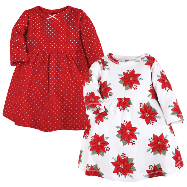 Hudson Baby Infant and Toddler Girl Cotton Dresses, Poinsettia Dot