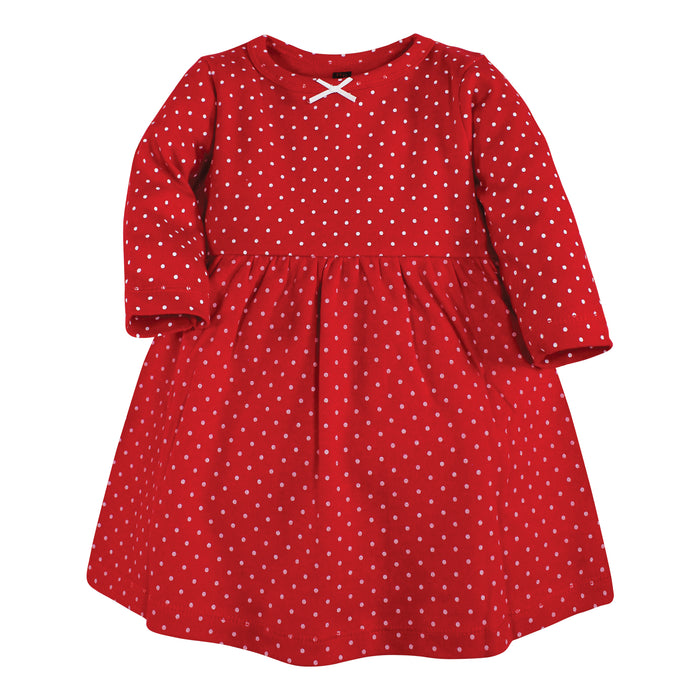 Hudson Baby Infant and Toddler Girl Cotton Dresses, Poinsettia Dot