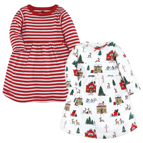 Hudson Baby Infant and Toddler Girl Cotton Dresses, North Pole