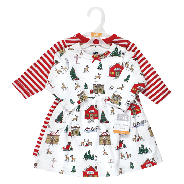 Hudson Baby Infant and Toddler Girl Cotton Dresses, North Pole