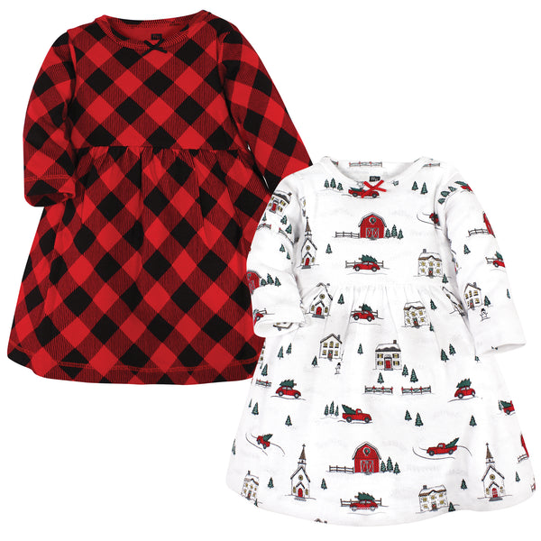 Hudson Baby Infant and Toddler Girl Cotton Dresses, Christmas Scene