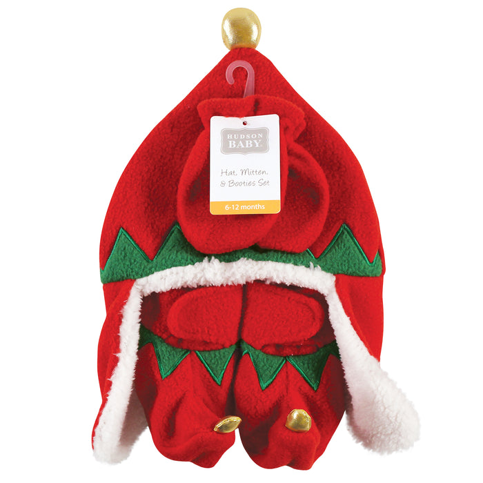 Hudson Baby Trapper Hat, Mitten and Bootie Set, Red Elf