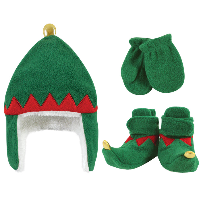 Hudson Baby 3-Piece Trapper Hat, Mitten and Bootie Set, Green Elf