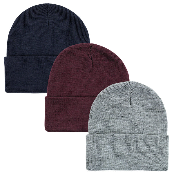 Hudson Baby Family Knit Cuffed Beanie 3 Pack, Navy Burgundy