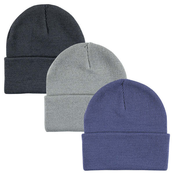 Hudson Baby Family Knit Cuffed Beanie 3 Pack, Bijou Blue