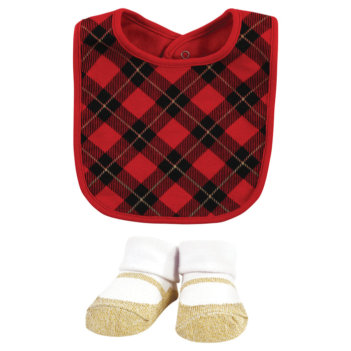 Hudson Baby Infant Girls Cotton Bib and Sock Set, Fancy Rudolph, One Size