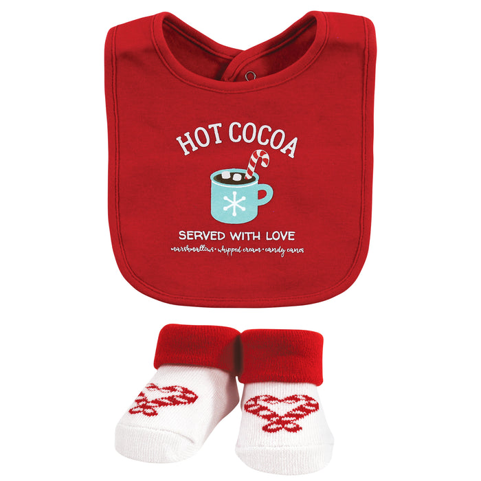 Hudson Baby Infant Girls Cotton Bib and Sock Set, Hot Cocoa, One Size