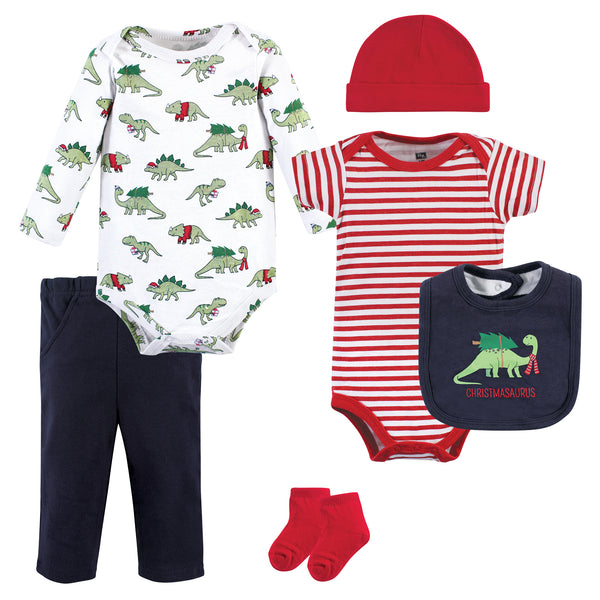 Hudson Baby 6-Piece Cotton Layette Set, Christmasaurus