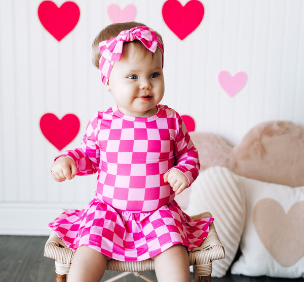 Dream Big Little Co TICKLED PINK CHECKS DREAM BODYSUIT DRESS