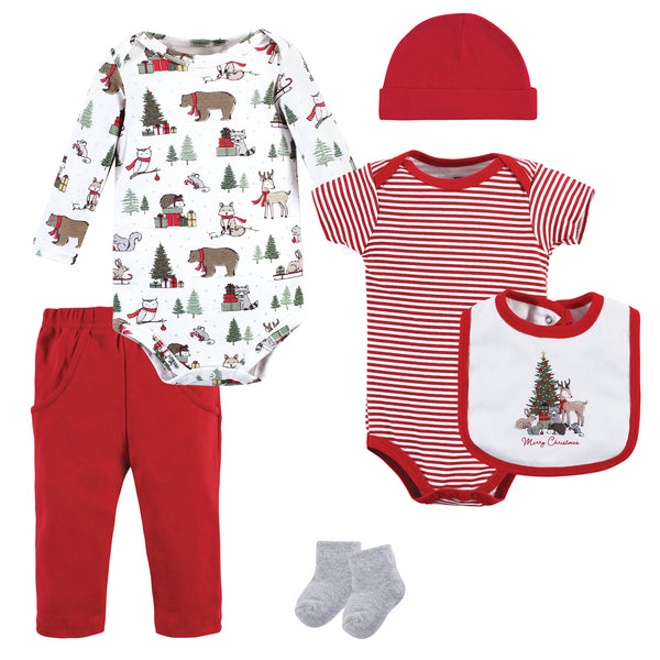 Hudson Baby Cotton 6-Piece Layette Set, Christmas Forest