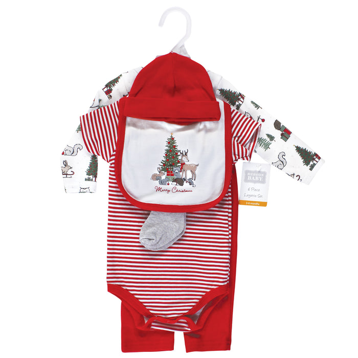 Hudson Baby Cotton 6-Piece Layette Set, Christmas Forest