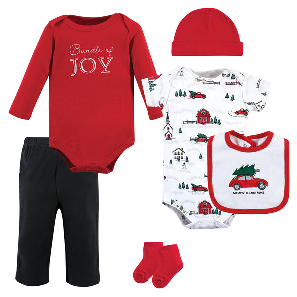 Hudson Baby Cotton 6-Piece Layette Set, Christmas Scene