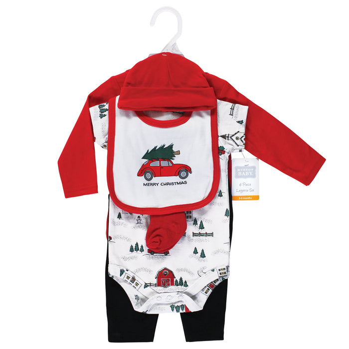 Hudson Baby Cotton 6-Piece Layette Set, Christmas Scene