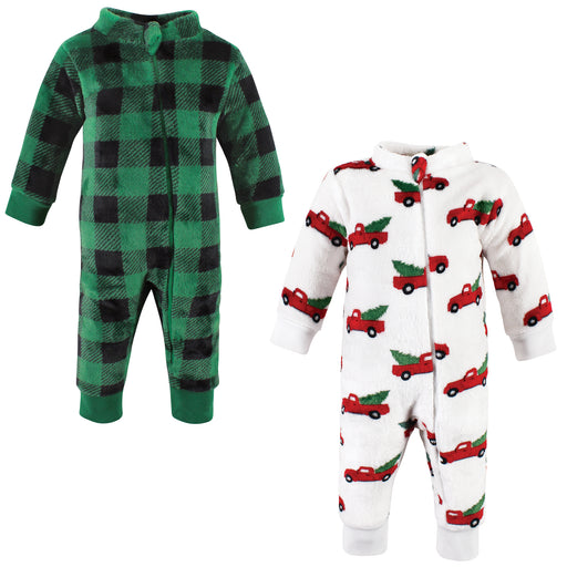 Hudson Baby Plush Jumpsuits, Christmas Tree Truck, 2-Pack