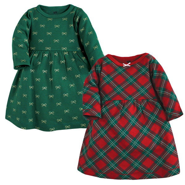 Hudson Baby Infant and Toddler Girl Cotton Dresses, Christmas Plaid