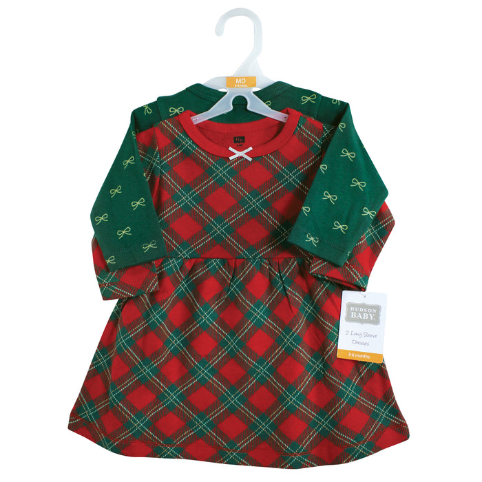 Hudson Baby Infant and Toddler Girl Cotton Dresses, Christmas Plaid