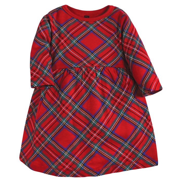 Hudson Baby Infant and Toddler Girl Cotton Dresses, Red Tartan