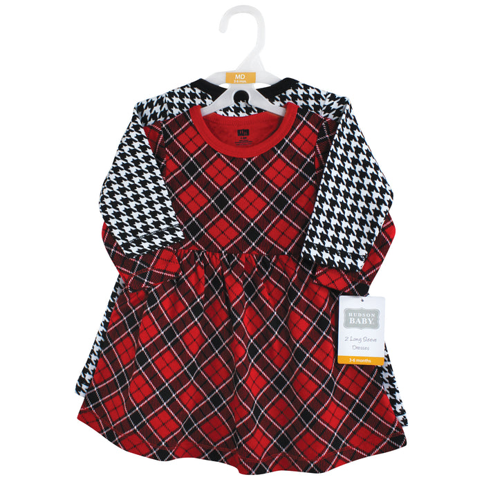 Hudson Baby Infant and Toddler Girl Cotton Dresses, Black Red Plaid