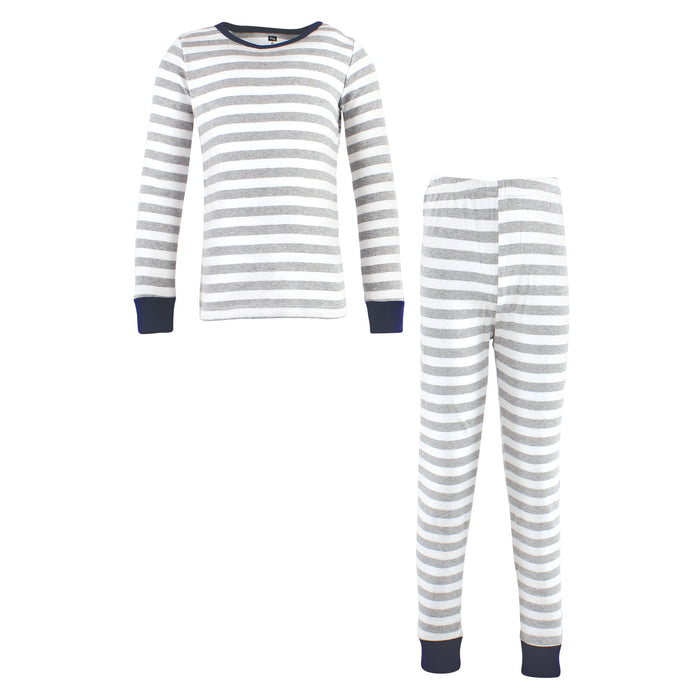 Hudson Baby Infant and Toddler Cotton Pajama Set, Gray Stripe Navy
