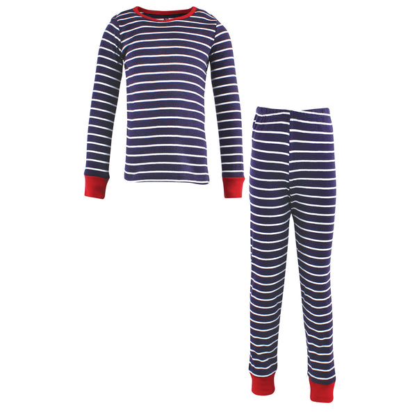 Hudson Baby Infant and Toddler Cotton Pajama Set, Navy Stripe Red