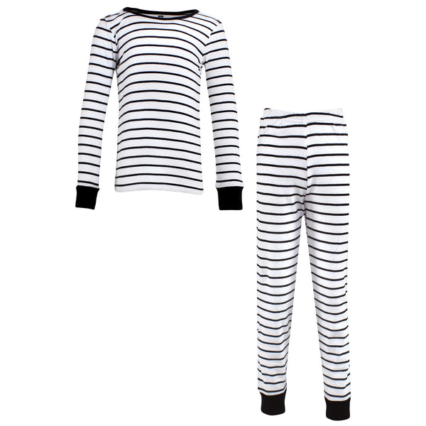 Hudson Baby Infant and Toddler Cotton Pajama Set, White Black Stripe