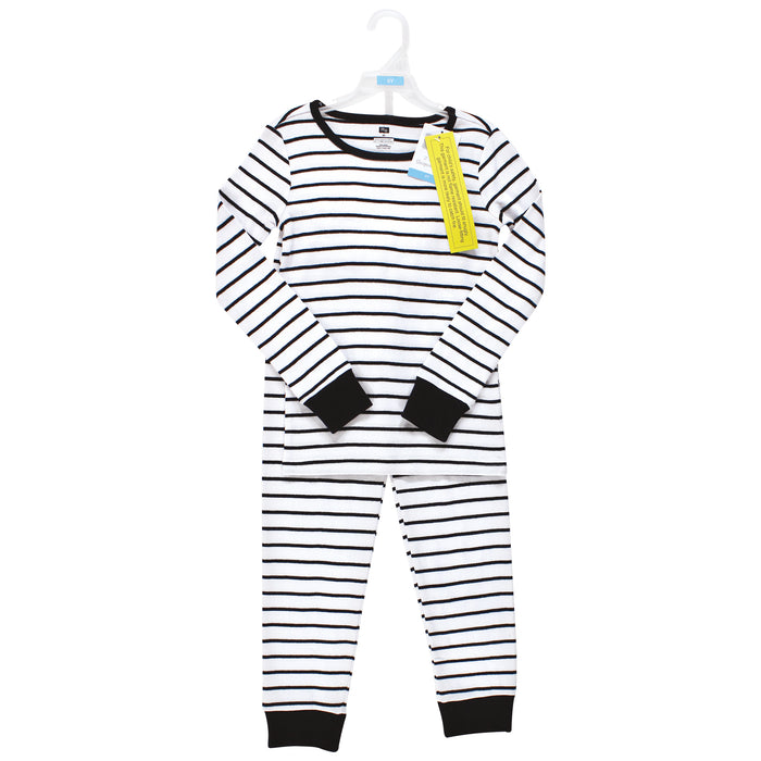 Hudson Baby Infant and Toddler Cotton Pajama Set, White Black Stripe