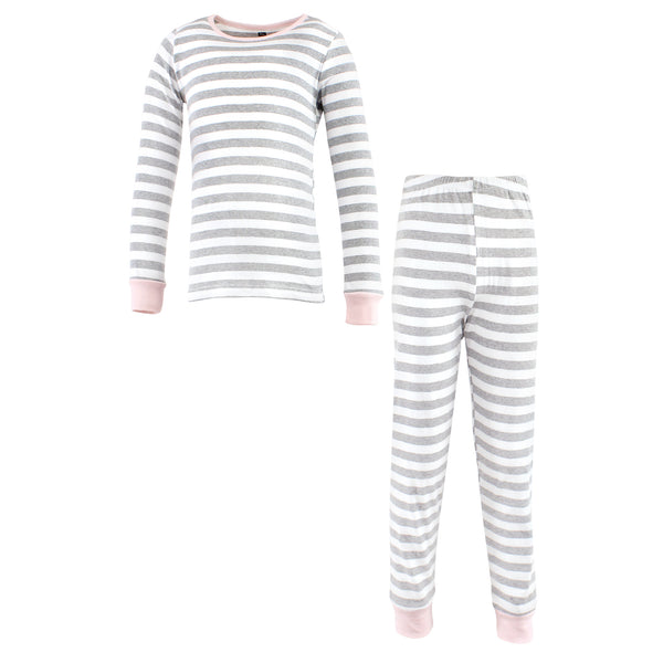 Hudson Baby Infant & Toddler Girl Cotton Pajama Set, Gray Stripe Pink