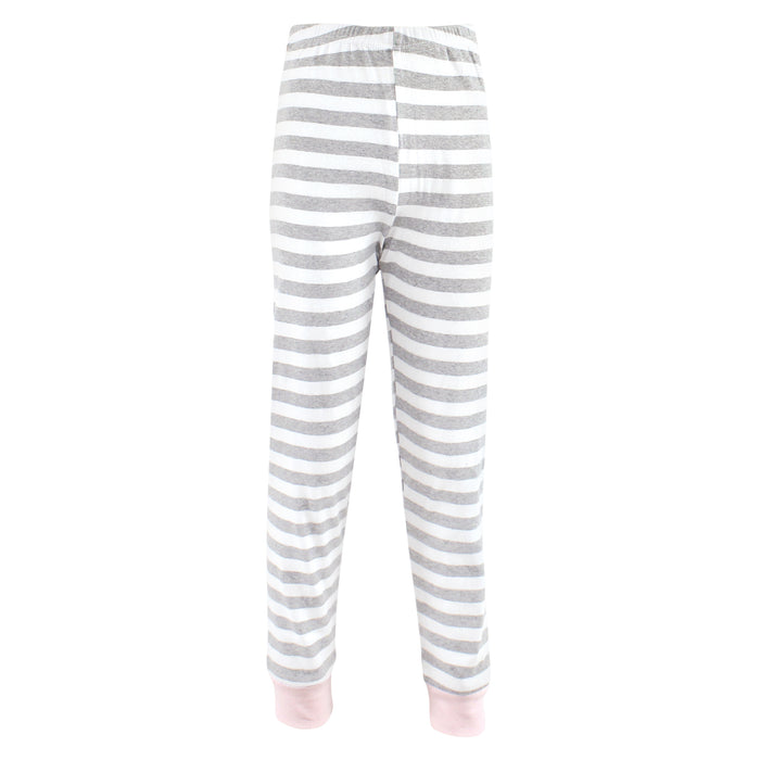 Hudson Baby Infant & Toddler Girl Cotton Pajama Set, Gray Stripe Pink