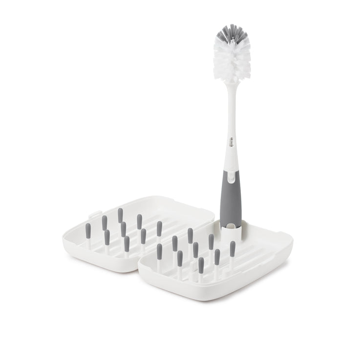OXO Tot Travel Bottle Brush- Gray & Tot Bottle Brush with Nipple Cleaner and Stand - Gray