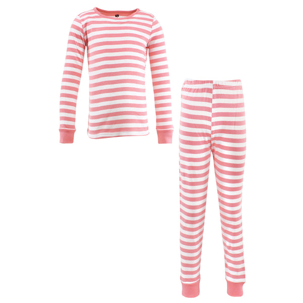 Hudson Baby Infant & Toddler Girl Cotton Pajama Set, Coral Stripe