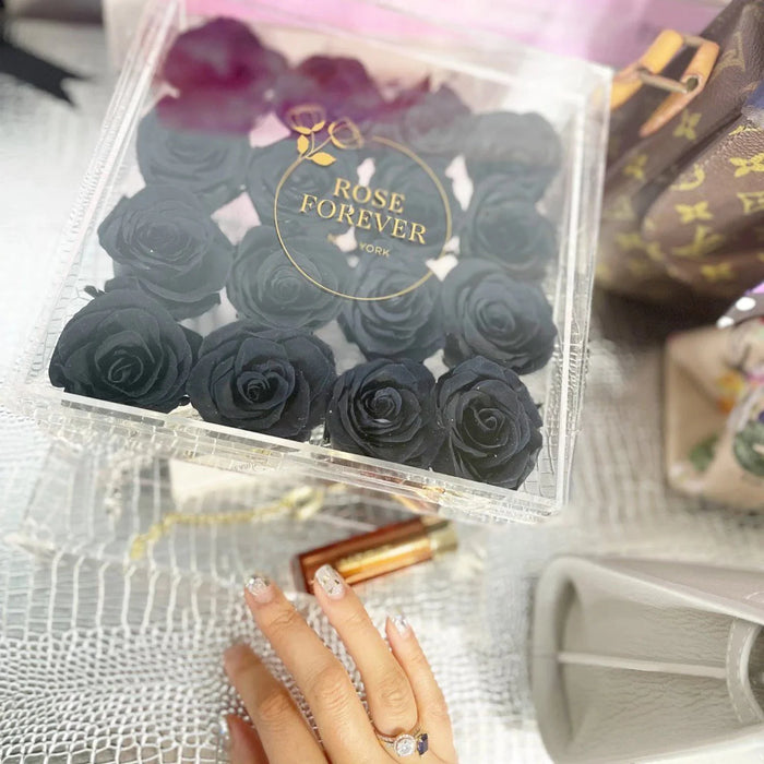 Rose Forever 16 Black Roses - Crystal Box