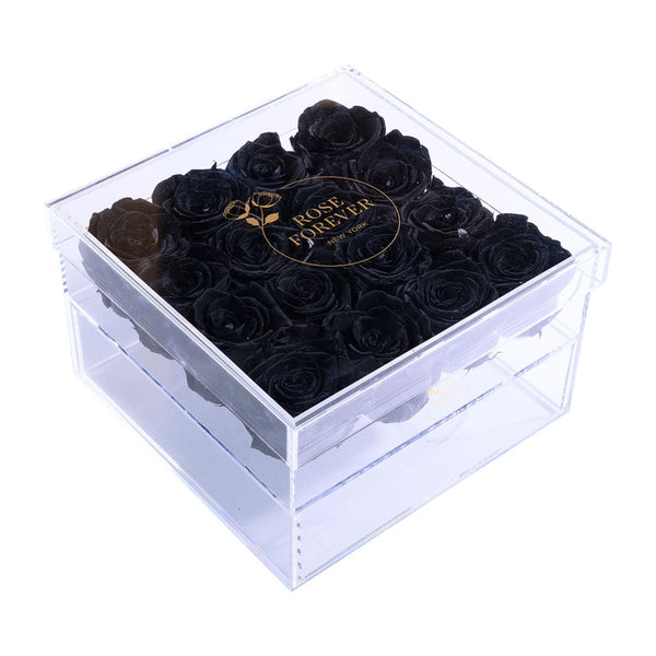 Rose Forever 16 Black Roses - Crystal Box