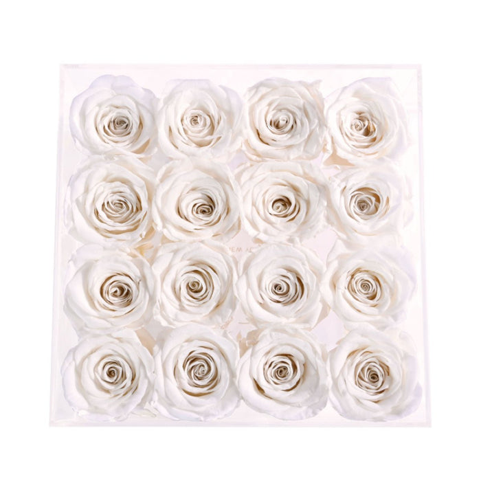 Rose Forever 16 Ivory Roses - Square Crystal Box