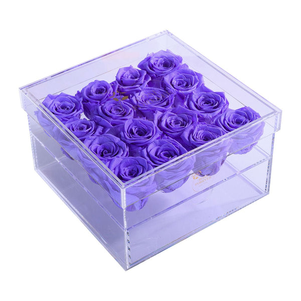 Rose Forever 16 Lavender Roses - Crystal Box