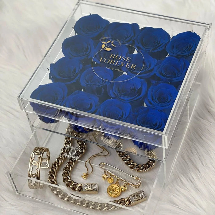 Rose Forever 16 Royal Blue Roses - Crystal Box