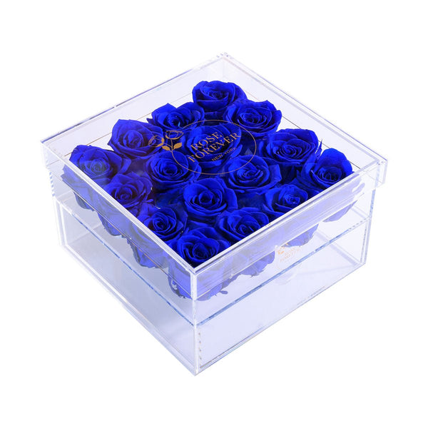 Rose Forever 16 Royal Blue Roses - Crystal Box