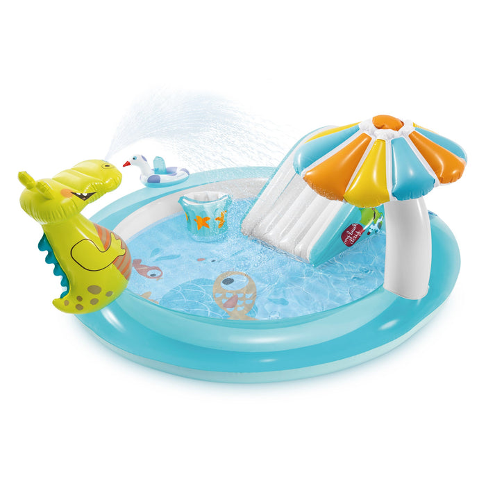 Intex 57165EP Gator Outdoor Inflatable Kiddie Pool Water Play Center with Slide