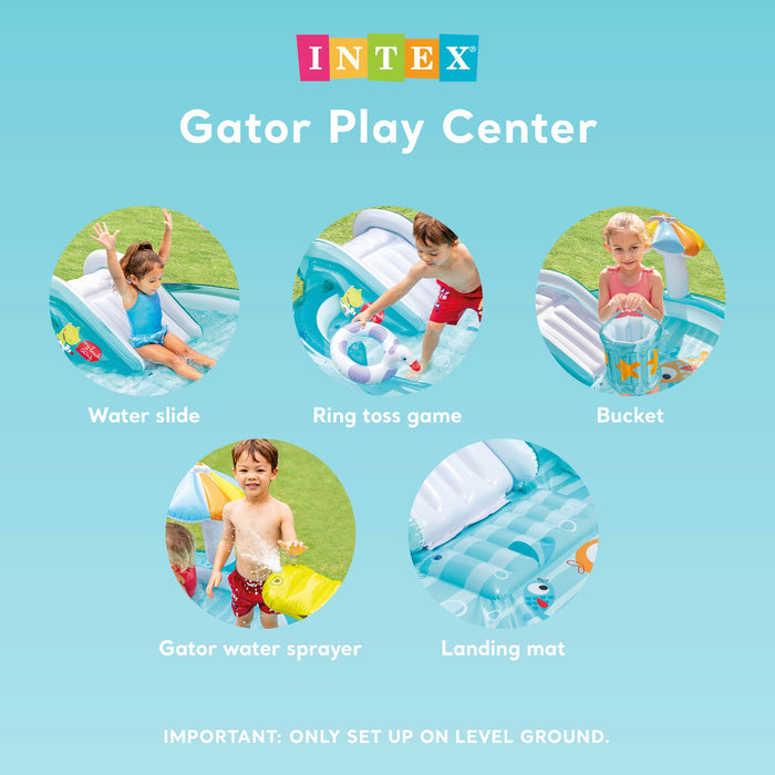 Intex 57165EP Gator Outdoor Inflatable Kiddie Pool Water Play Center with Slide