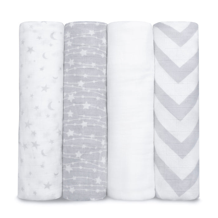 Comfy Cubs Baby Muslin Swaddle Blankets, 4 Pack - Grey